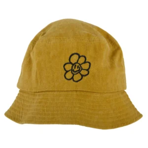 Daisy Vintage Washed Bucket Hat in Yellow Front View