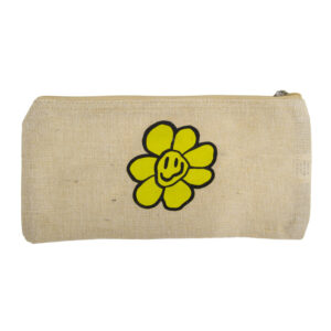 Dream Daisy Burlap Pouch with Zipper Closure Front
